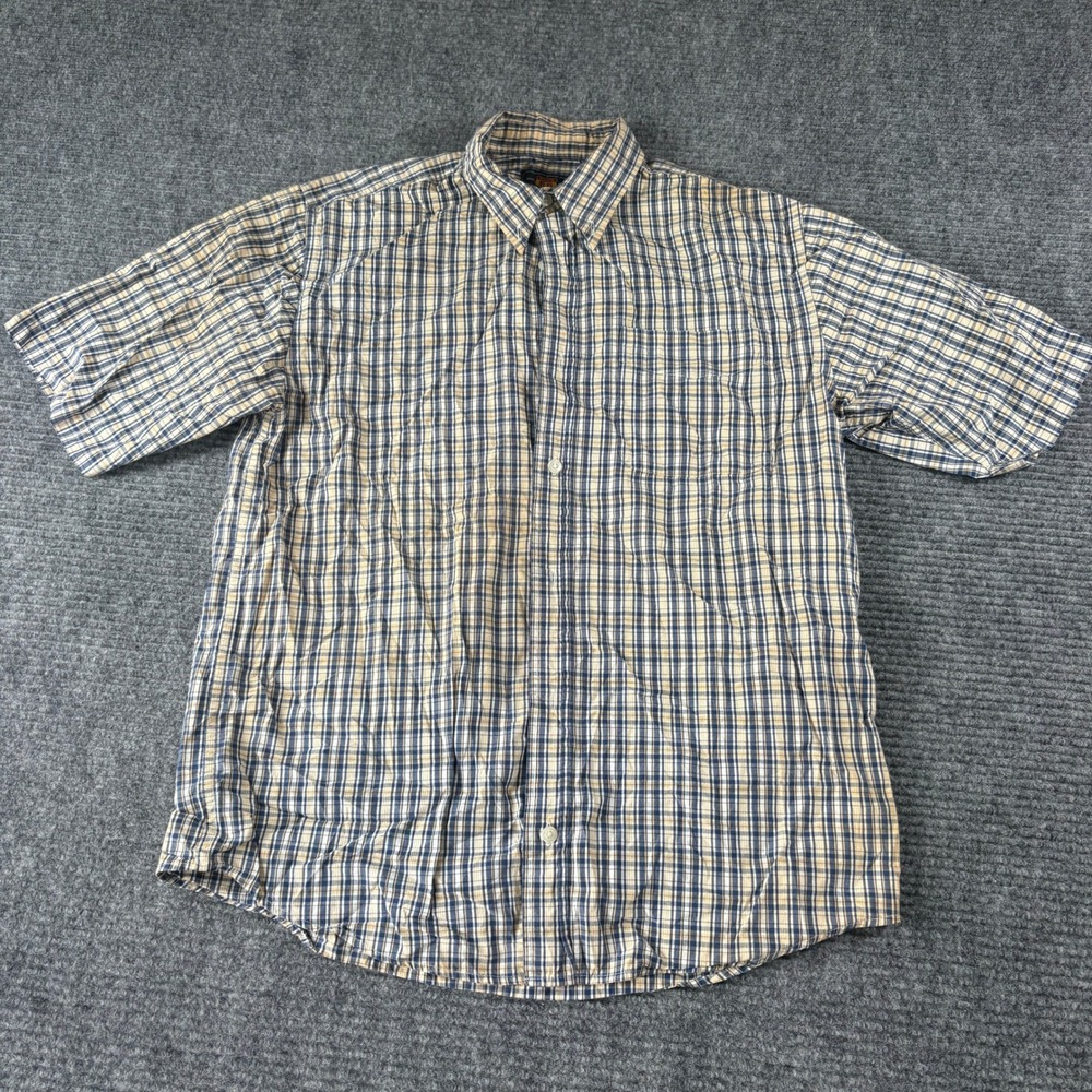 Route 66 Mens Small Short Sleeve Plaid Button Down Shirt Blue Yellow Cotton 4680